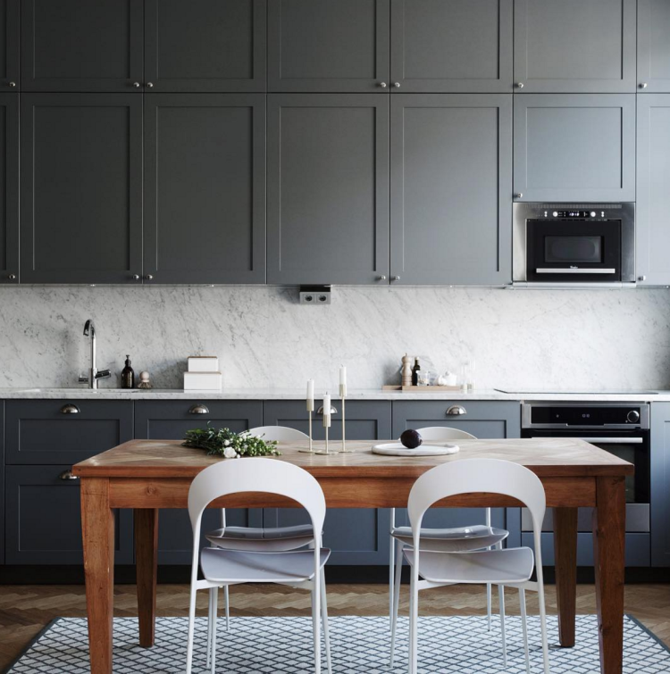 grey kitchen with wooden table image by Jesper Florbrants