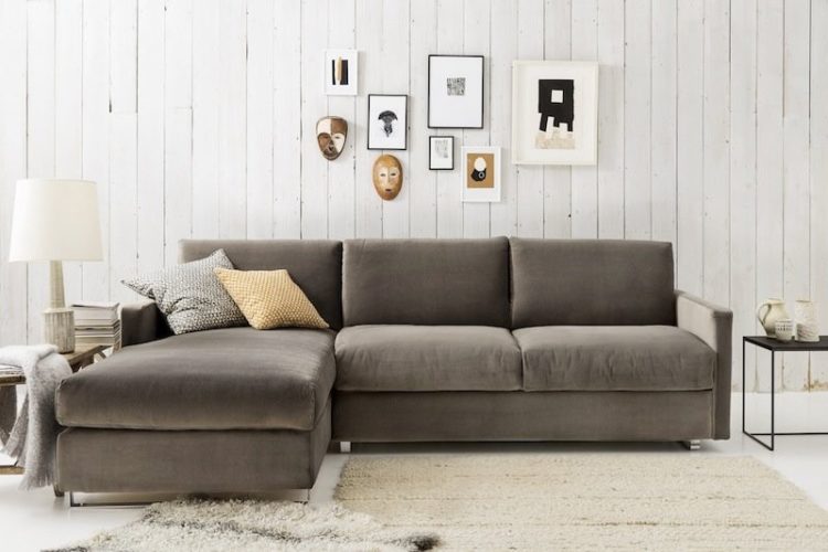 grey velvet sofa bed small