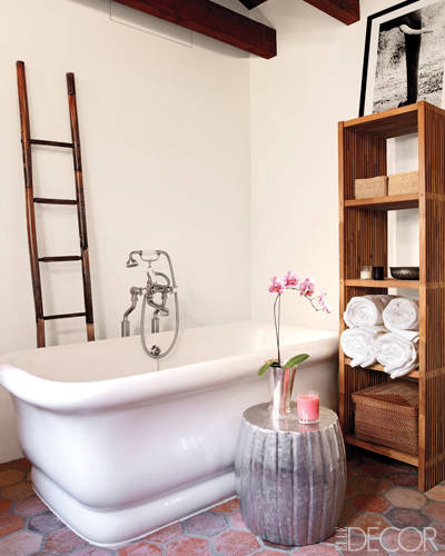 The Gray's Anatomy star has a simple bathroom in her Hollywood Hills home. Image by Tim Street-Porter