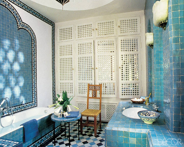 The master bathroom in the Marrakech home of the French designer. Image by Jacques Dirand