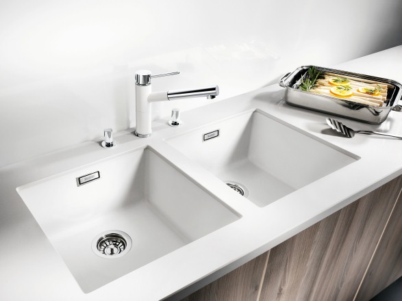 LANCOSUBLINE 400-U with two bowls, SILGRANIT® white, undermount installation