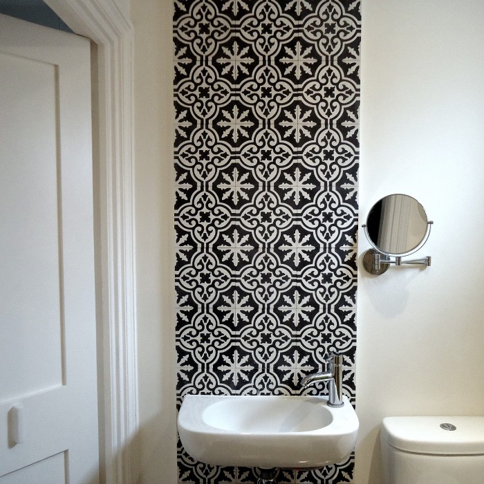 black and white tiles in my shower room
