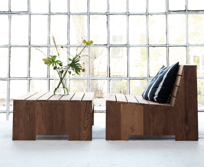 chunky wooden garden chair by House Doctor DK at Bodie and Fou