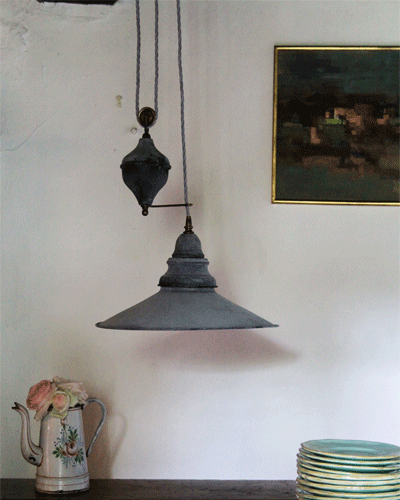 detail: aged zinc lamp