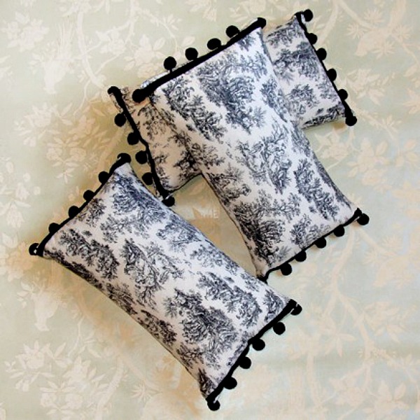 black and white toile de jouy cushions from mia fleur