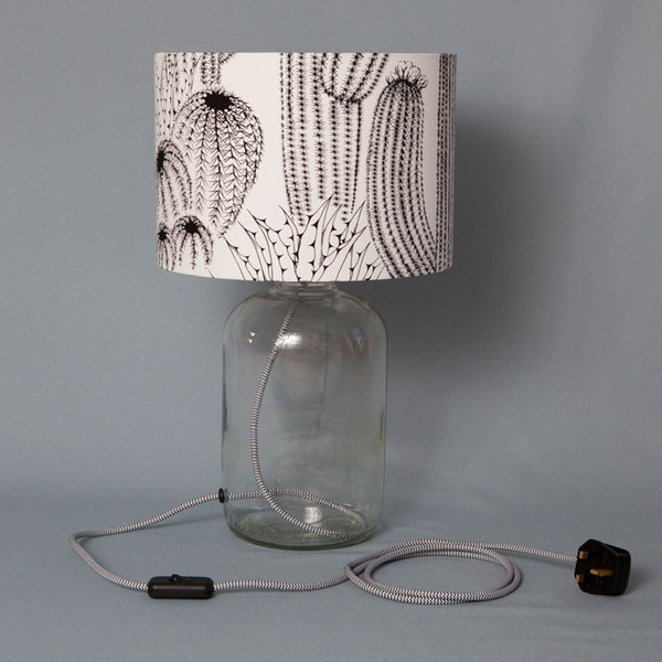 table lamp made from recycled demijohn with shade from humblesticks