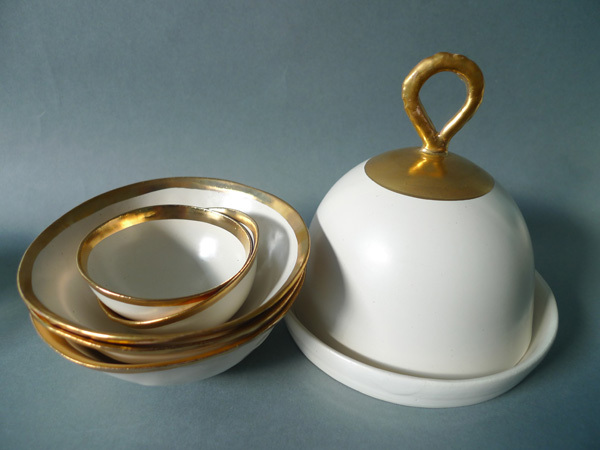 fliff carr butter dish and bowls