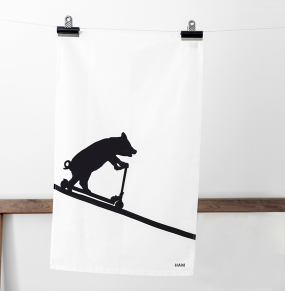 black and white tea towel animal silhouette monochrome