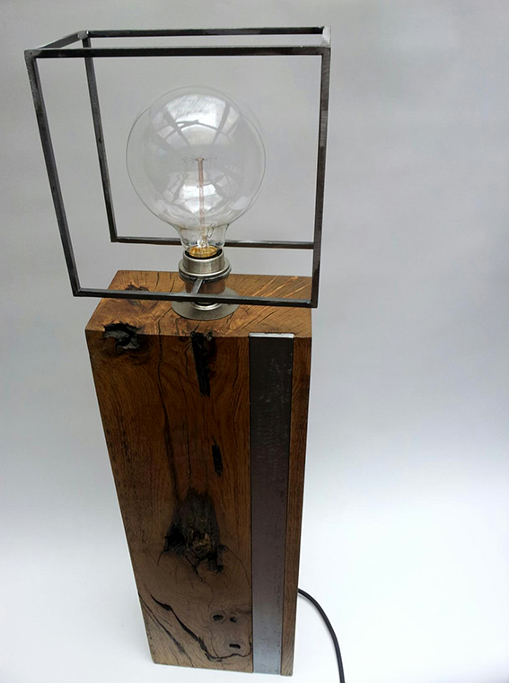 industrial wood and steel lamp from offkut