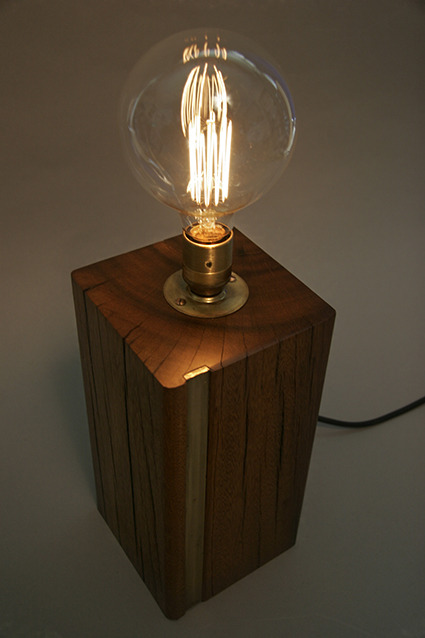 large brass and wooden table lamp from offkut