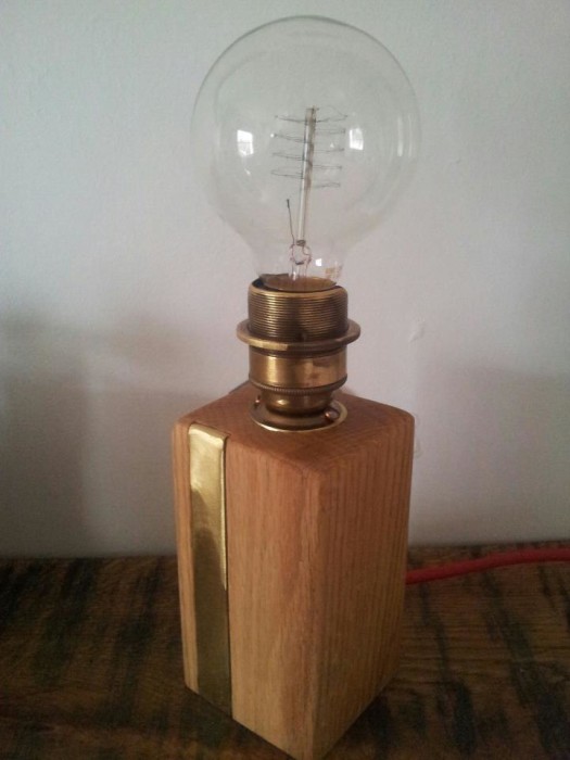 wood and brass lamp from offkut