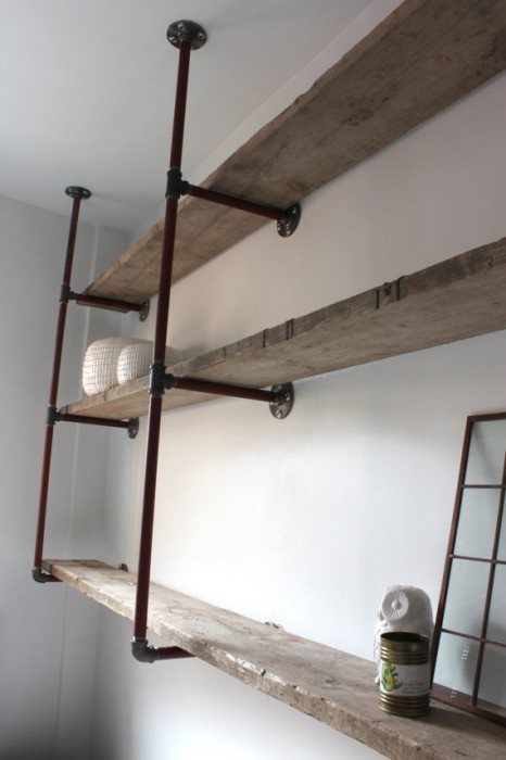 shelves made from reclaimed scaffolding
