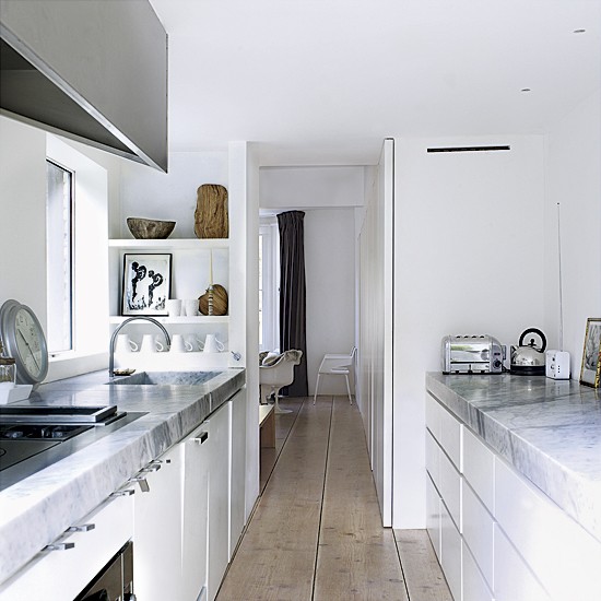 narrow white kitchen image from housetohome.co.uk