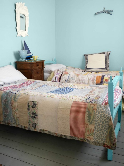 pale teal with vintage faded patchwork