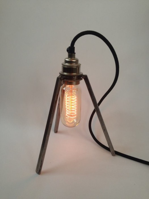 industrial tripod lamp with black cable