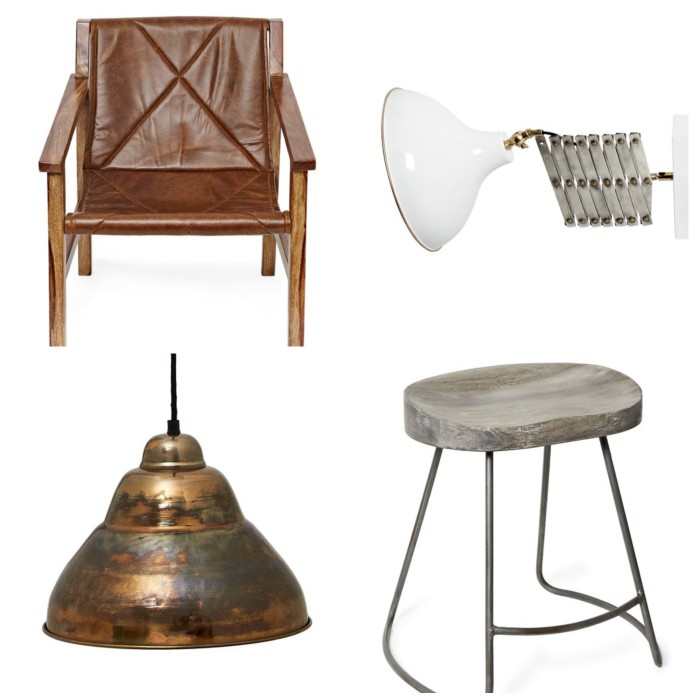 leather chair industrial lighting and stools from french connection