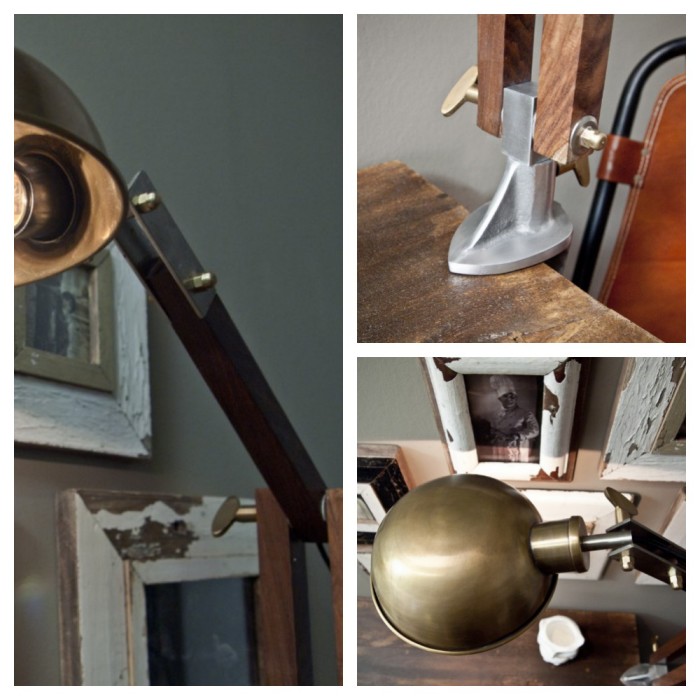 brass and wood task lamp detail