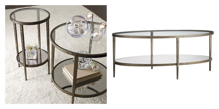 brass and glass coffee table from crate and barrel