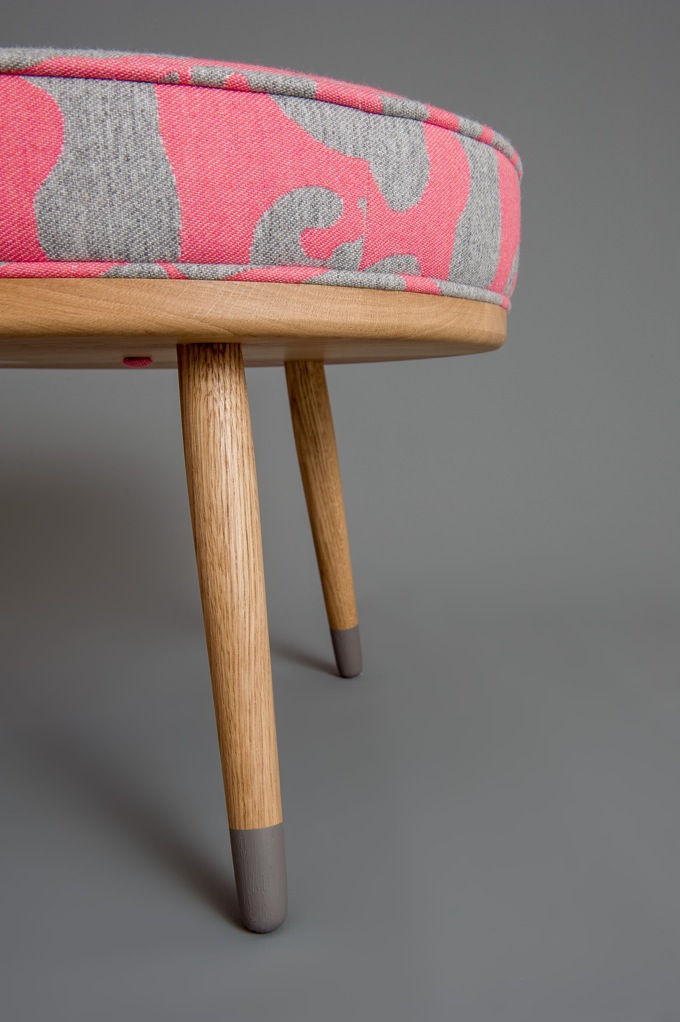 Wooden Footstool With Pink And Grey, Wooden Footstool With Cushion
