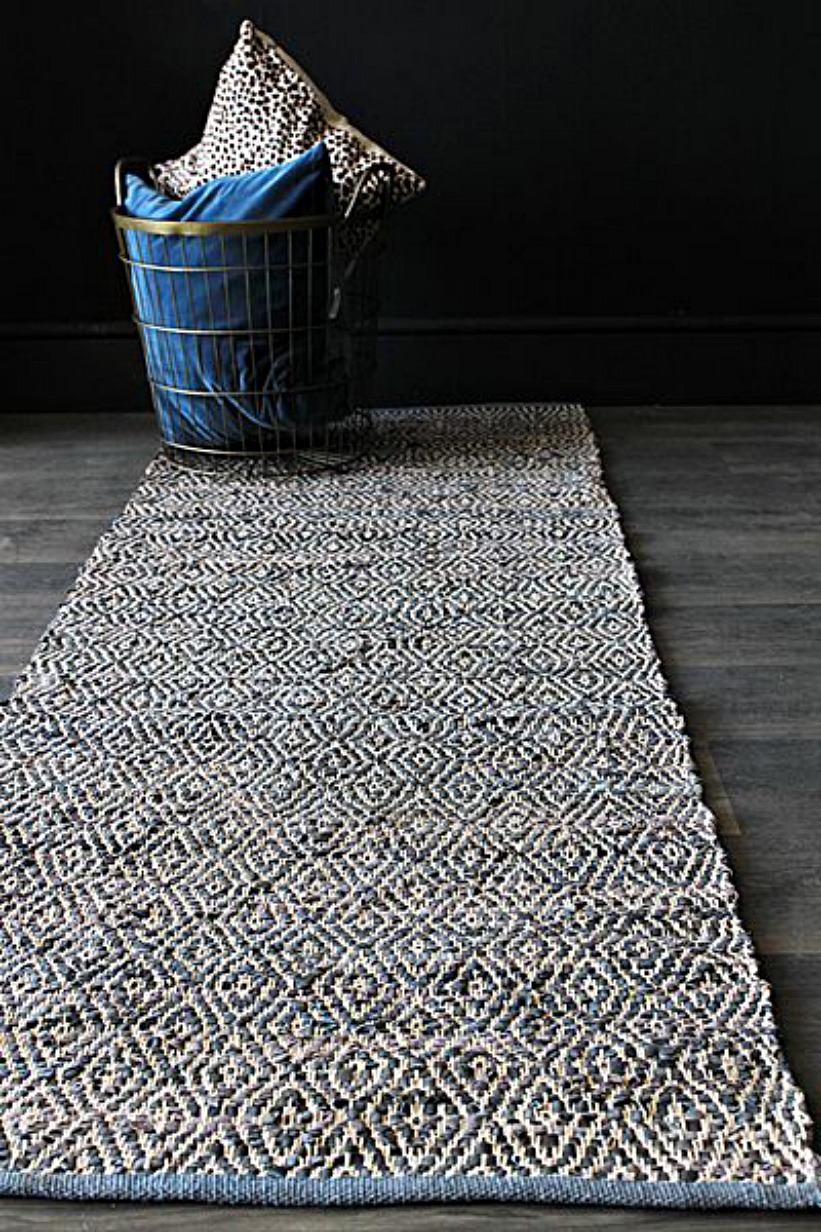 blue leather geometric rug from rockett st george