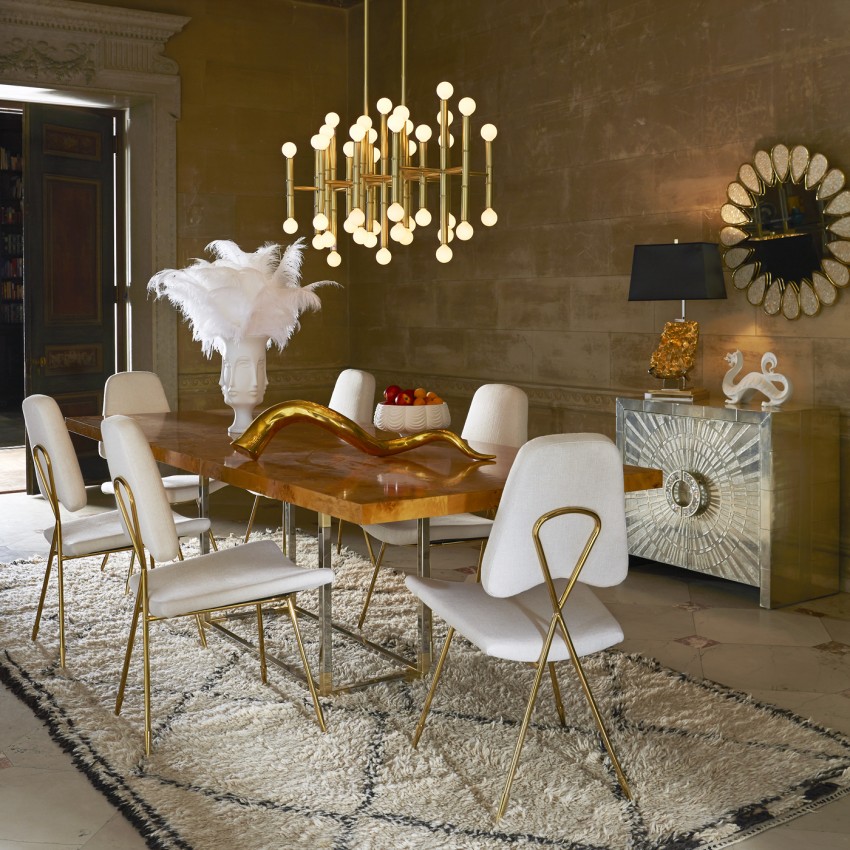 Jonathan Adler - Dining - Bond dining table, Meurice rectangle chandelier - lifestyle - Portrait