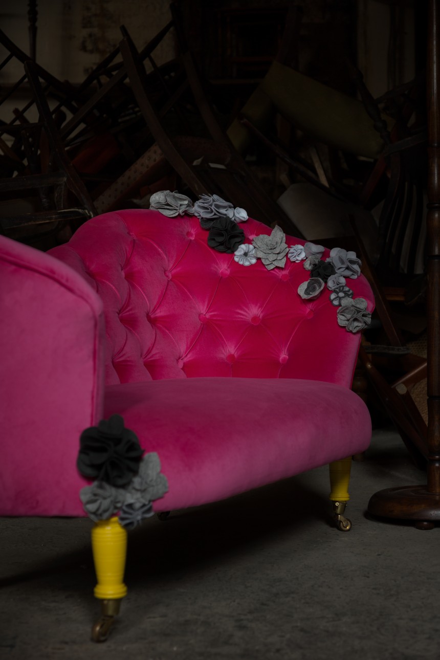 pink flower sofa outofthedark zoe brewer collaboration