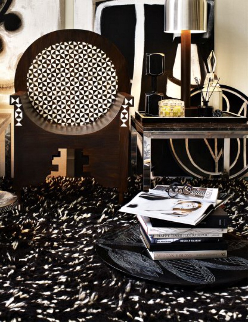 monochrome rugs, black and white accessories