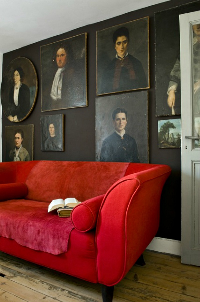 red velvet sofa by