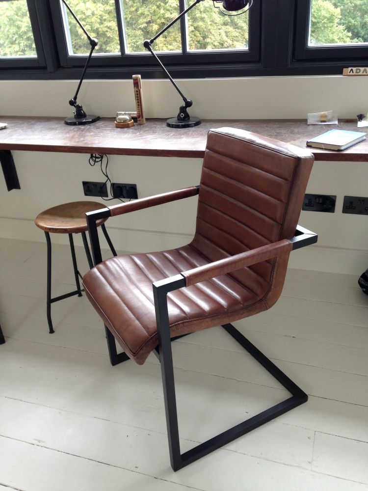 leather office chair industrial metal legs