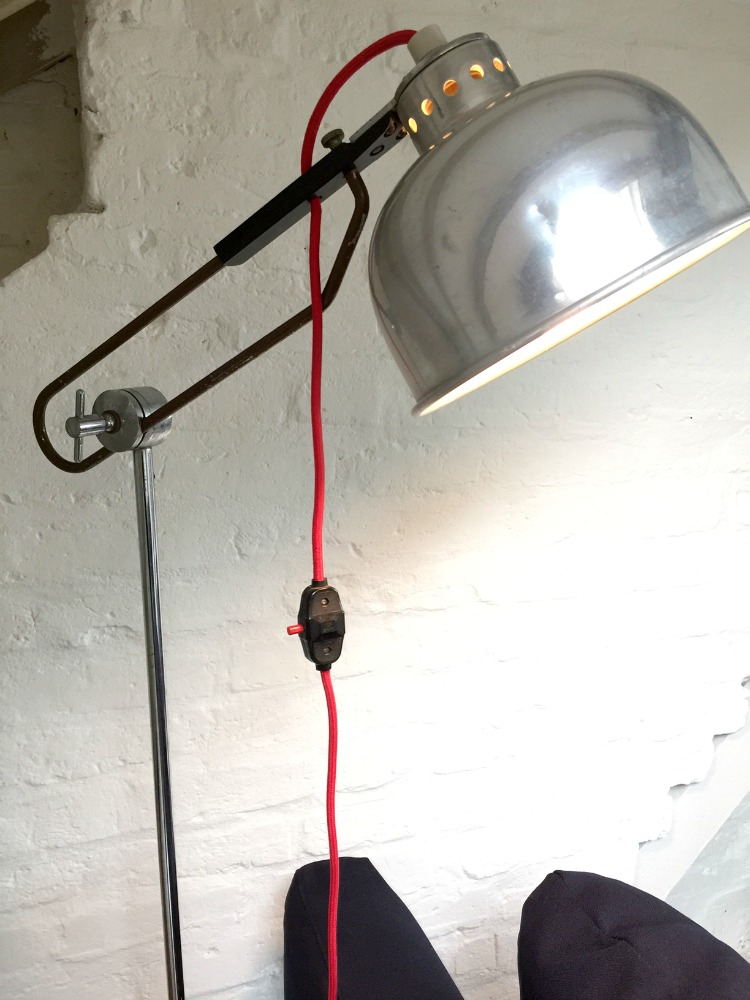 metal industrial light with red flex