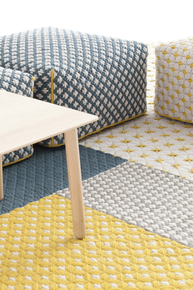 Woven Siali by Charlotte Lancelot for Gan (footstool & rug yellow, blue) small