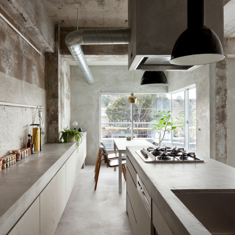Concrete apartment in Najoya, Japan designed by Airhouse Design with lighting by Skinflint