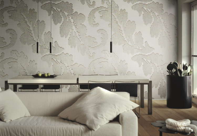 Why not use tiles as a headboard? Bisazza Ardassa Ivory design by Tricia Guild. 