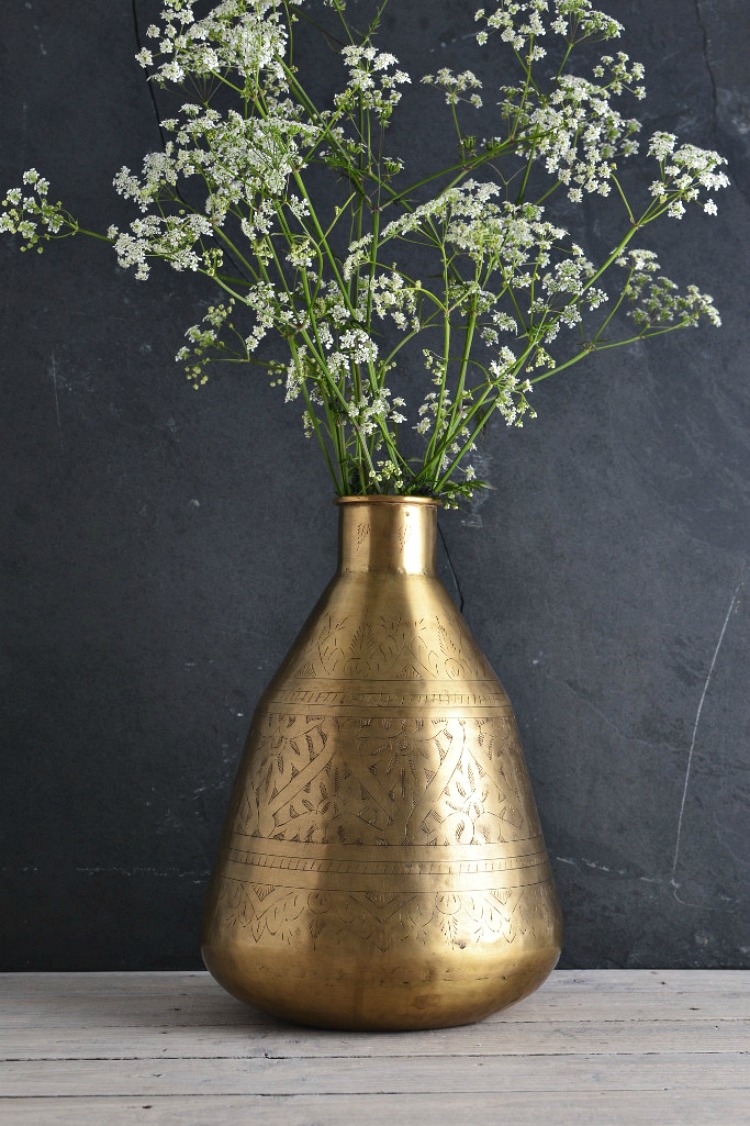 large brass hand-etched vase from decorators notebook