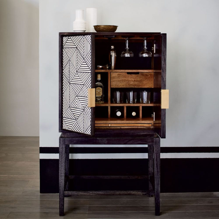 black and white inlaid drinks cabinet