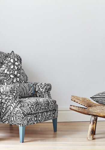 black and white patterned chair from happy and co