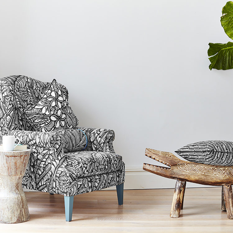 black and white patterned chair from happy and co