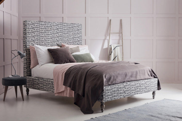 black and white patterned headboard