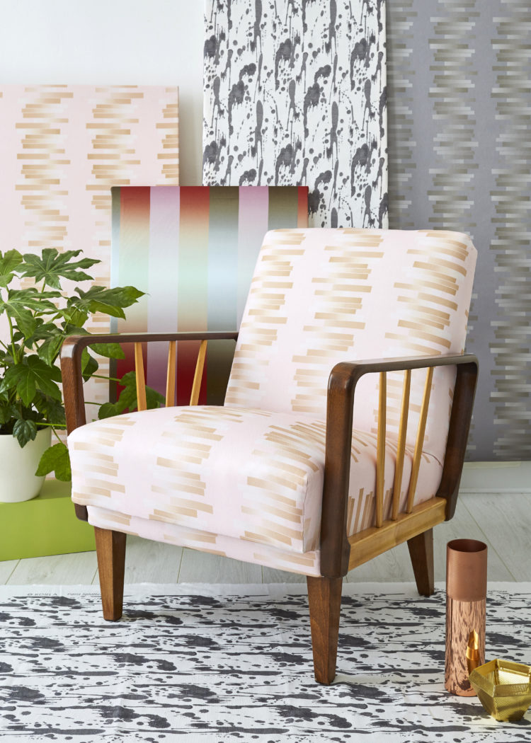 midcentury chair in pink and gold from galapagos designs