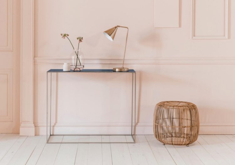 sliver and navy console table from perch and parrow