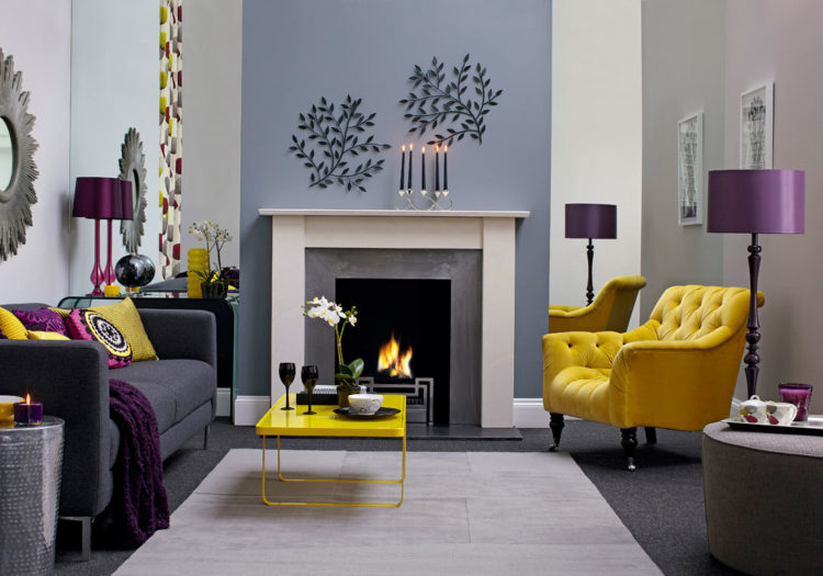 Grey Yellow Purple Living Room Mad, Purple And Grey Living Room Decorating Ideas