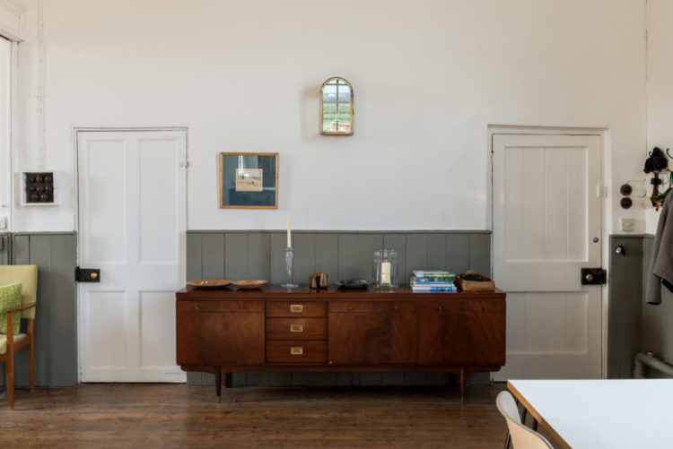 grey panelling and vintage wood