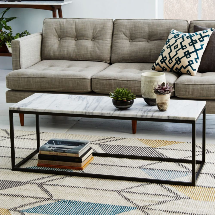 box frame coffee table from westelm with marble top