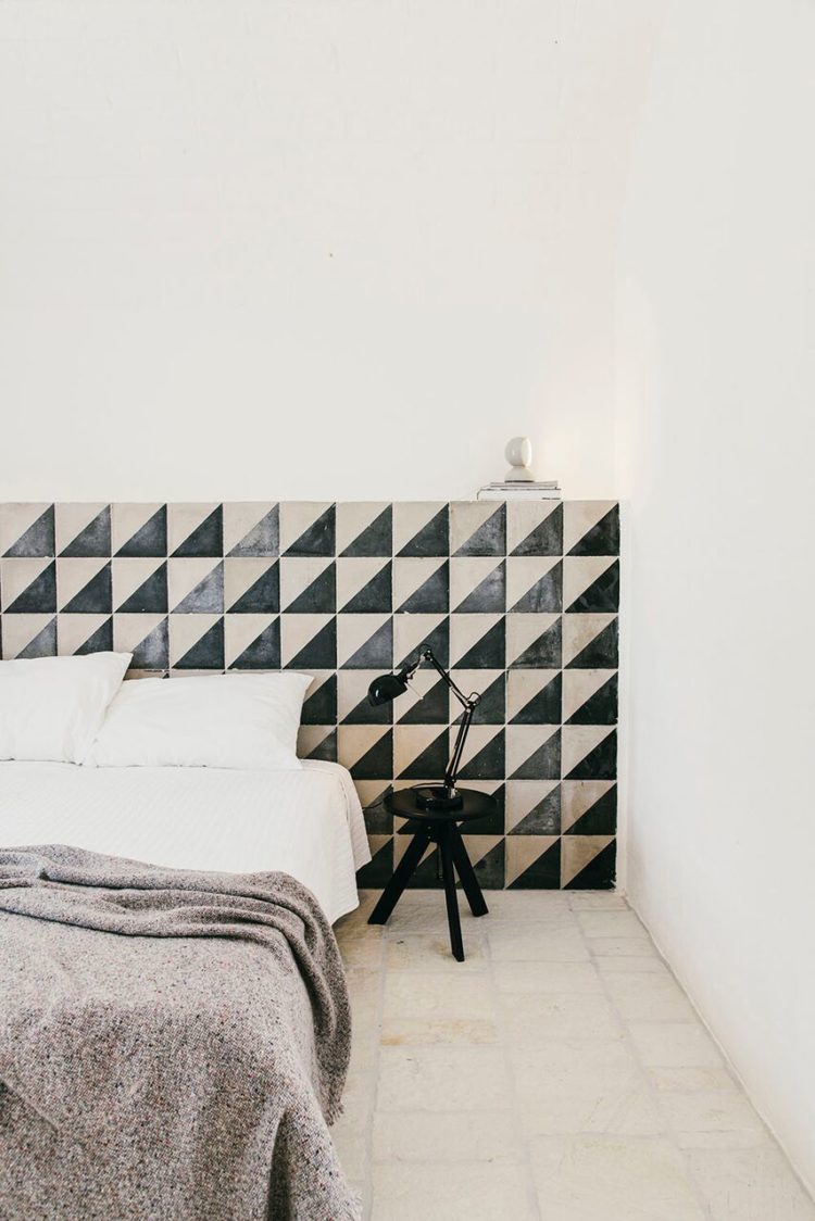 tiles used as bedheads in the massaeria moroseta hotel in Puglia