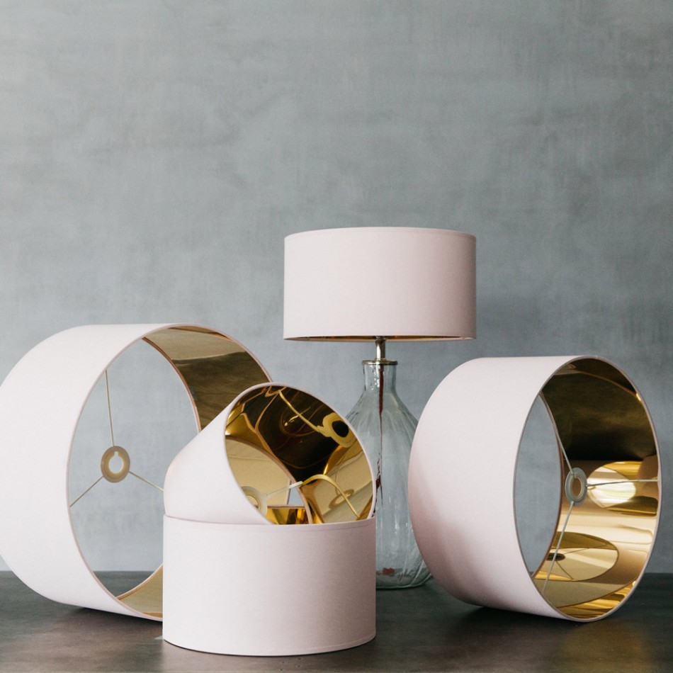 rose blush lamp shades with gold interior from graham and green