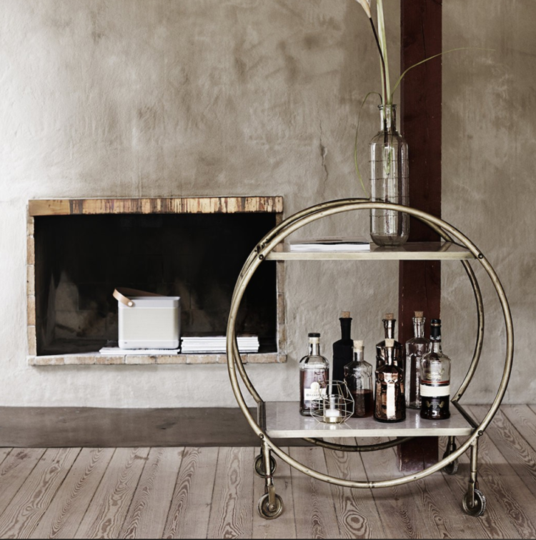 round brass and marble bar cart