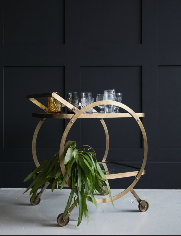 round brass and glass drinks trolley from rose and