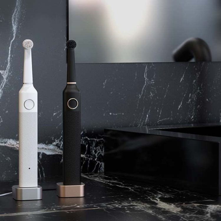 the bruzzoni toothbrush comes in minimal black or white