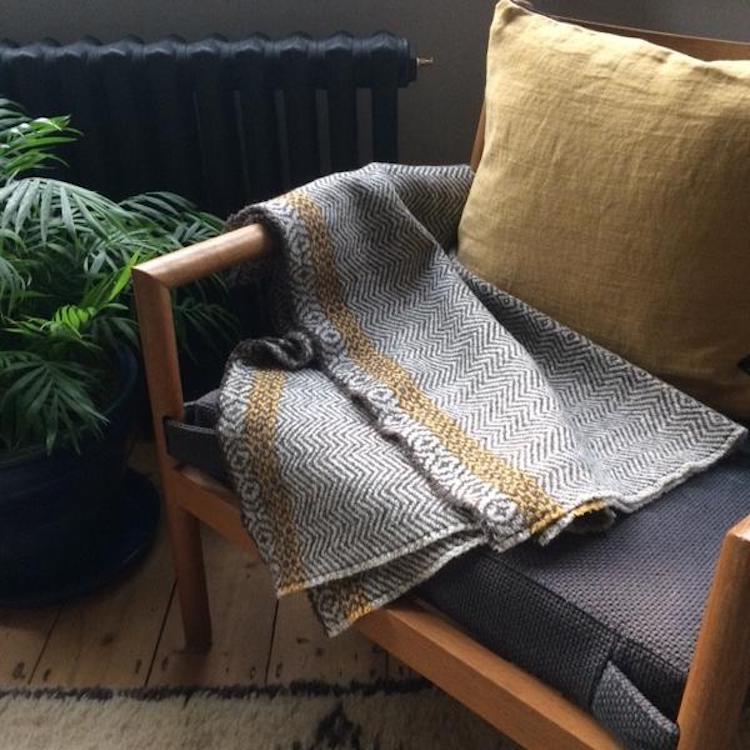 wool throw made in Scotland by Ashleigh who has had his looms adapted to accomodate his wheelchair