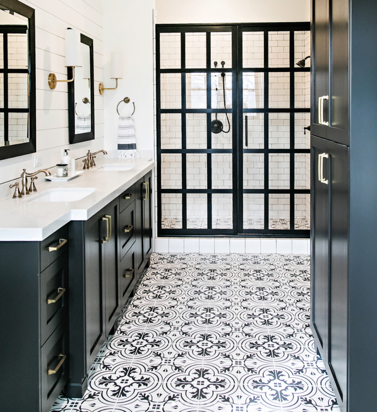 black and white bathroom by sita montgomery